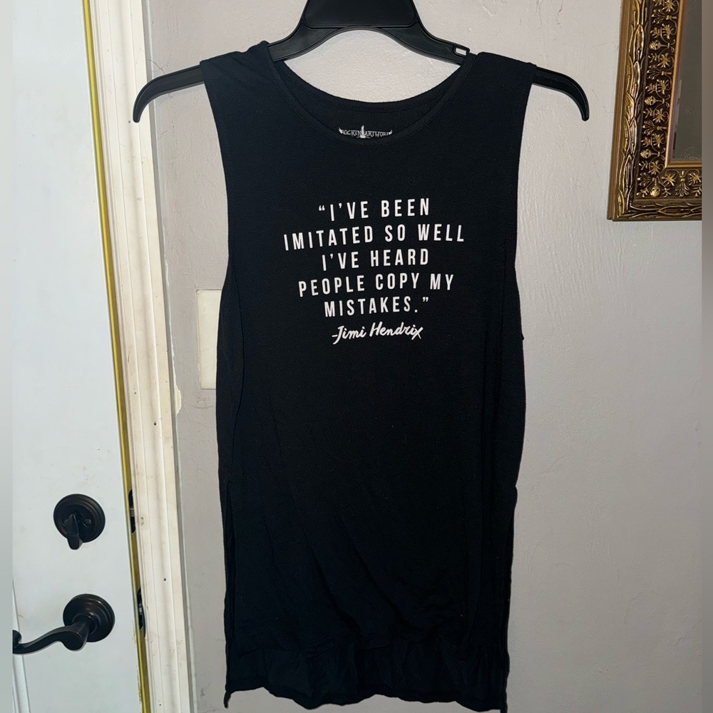 Rockin Artwork tunic/muscle tee with slits on side. Jimi Hendrix quote on front!